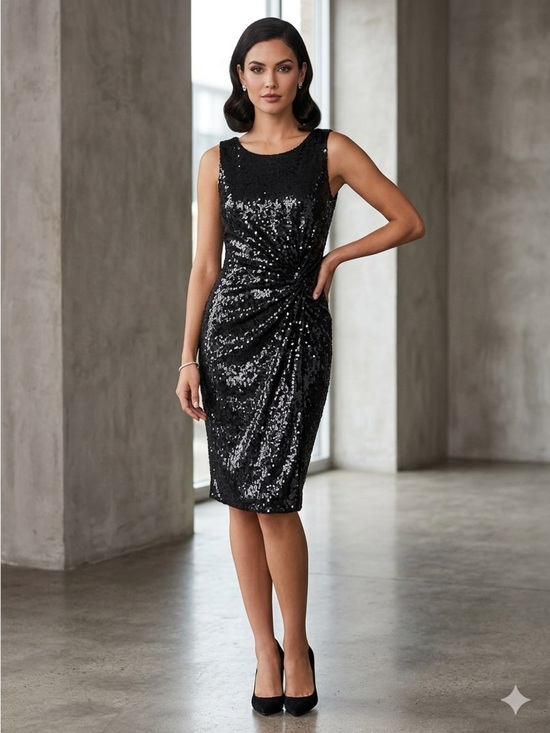 Taylor Dresses & Skirts - Taylor Black Sequin Twist-Detail Midi Dress Size 4